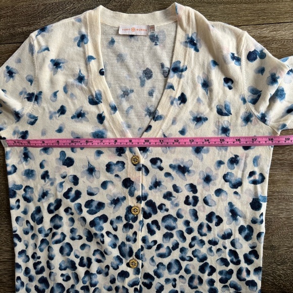Tory Burch Merino Wool Floral Animal Print V Neck Cardigan Sweater - Picture 10 of 13